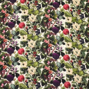 Preview: Musselin Double Gauze "Sommergarten Romance" natur/grün